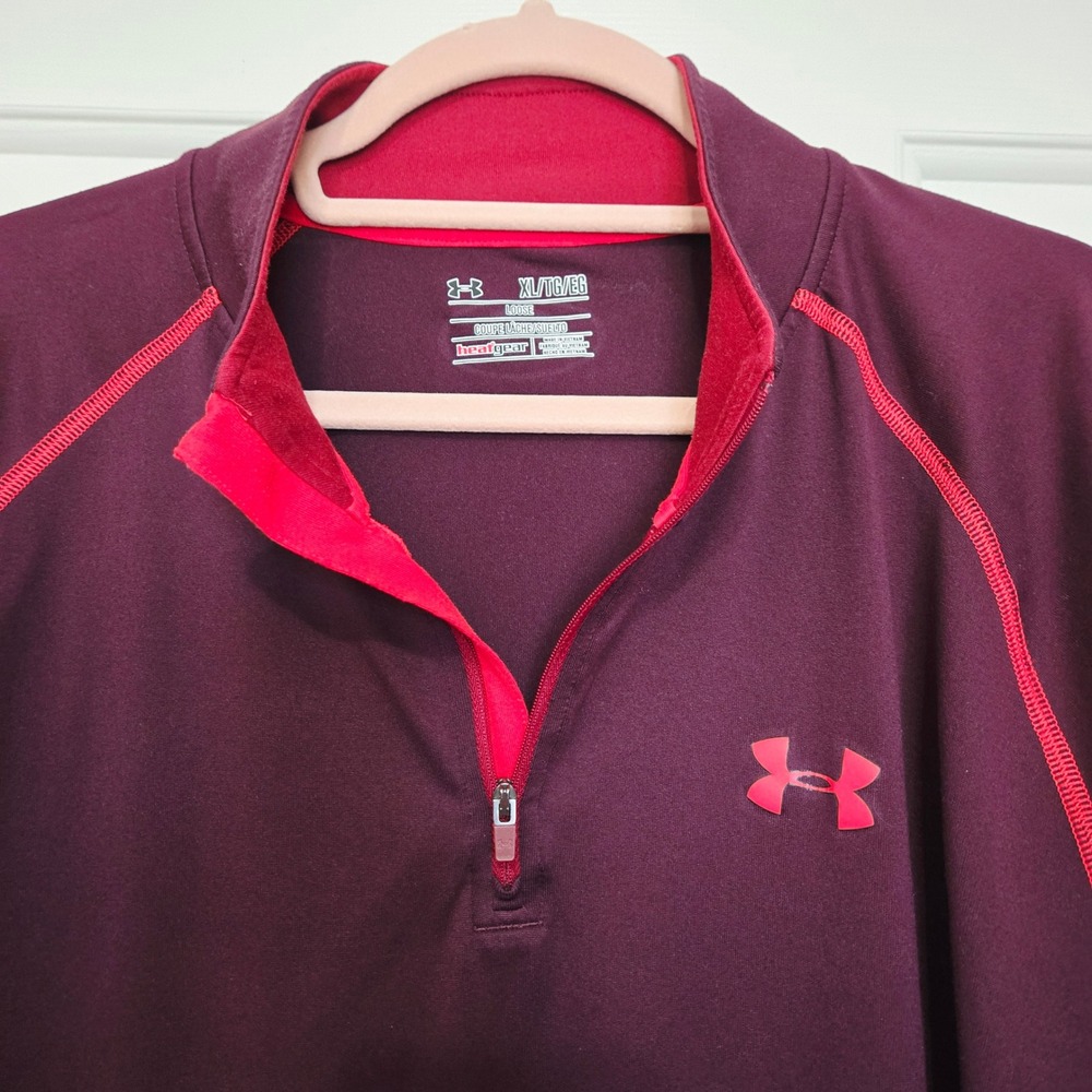 Under Armour Heatgear‎ Quarter Zip Long Sleeve Light Shirt Burgundy XL Loose Fit